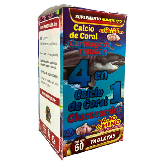 Calcio de Coral 4 en 1 con Ajo Chino 60 tabletas