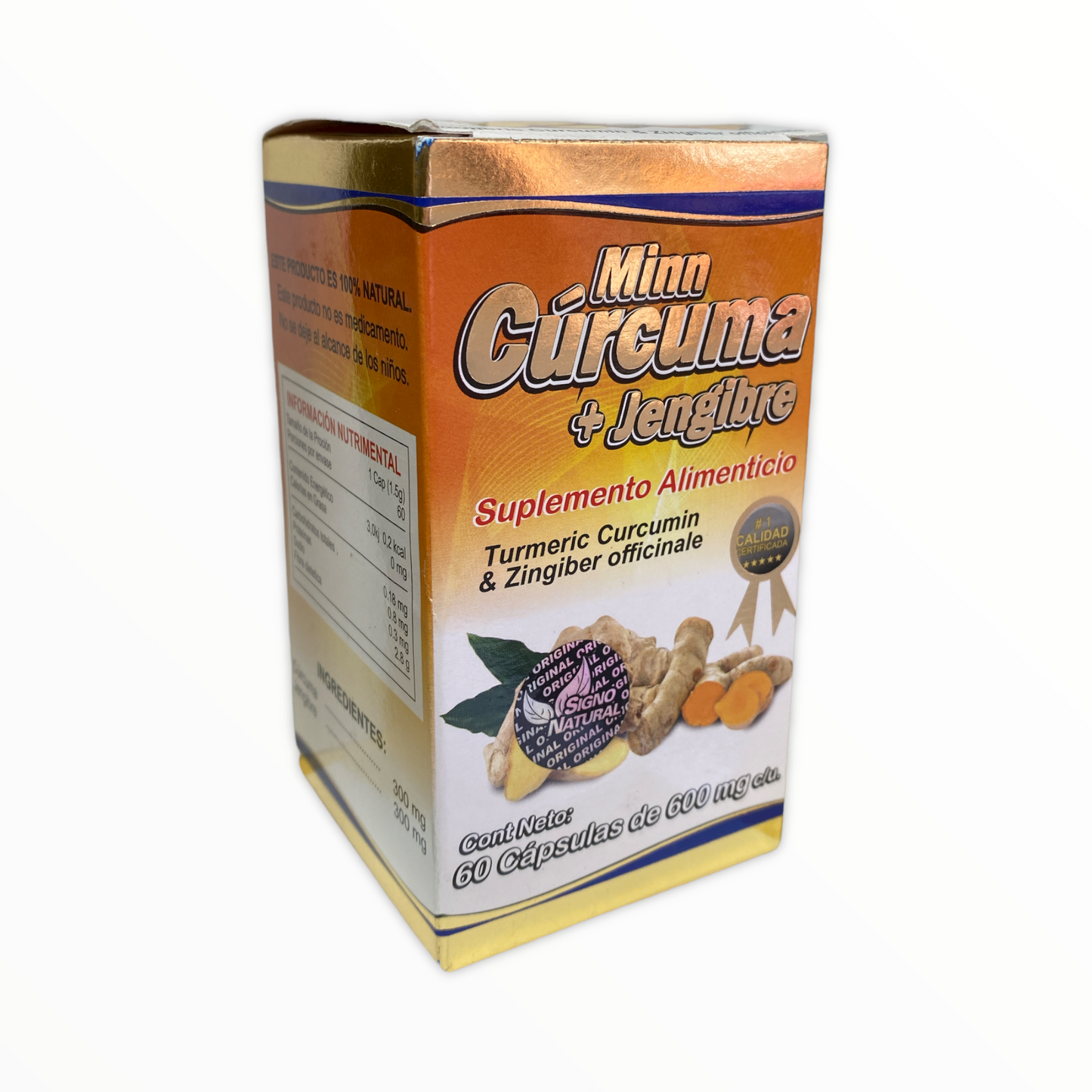 minn cúrcuma + jengibre suplemento alimenticio 60 cápsulas 600 mg