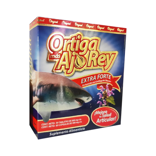 TABLETAS ORTIGA (MAS) + AJO REY AZUL EXTRA FORTE AZUL C/30 Y C/60