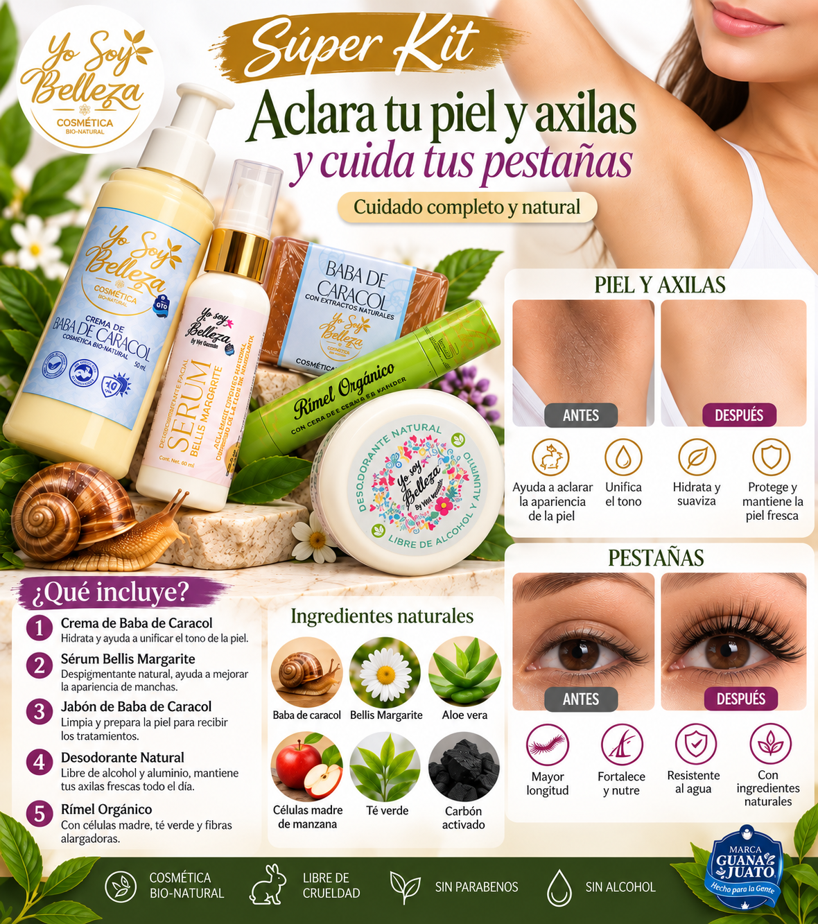 Kit Aclarante de piel y axilas y cuidado de pestañas