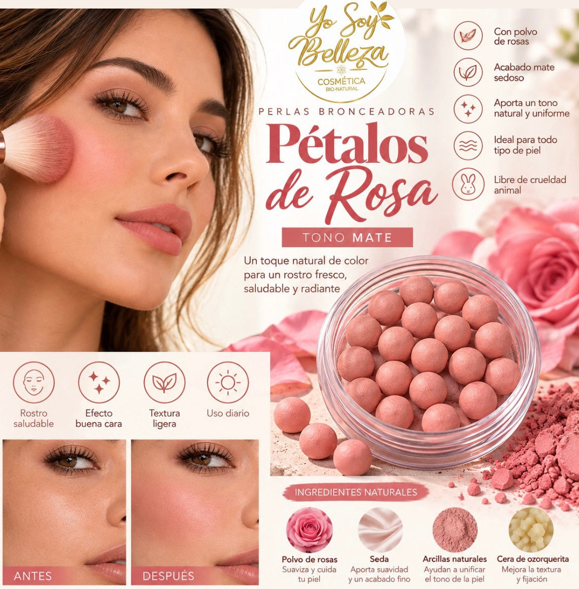 Perlas bronceadoras tono: pétalos de rosas