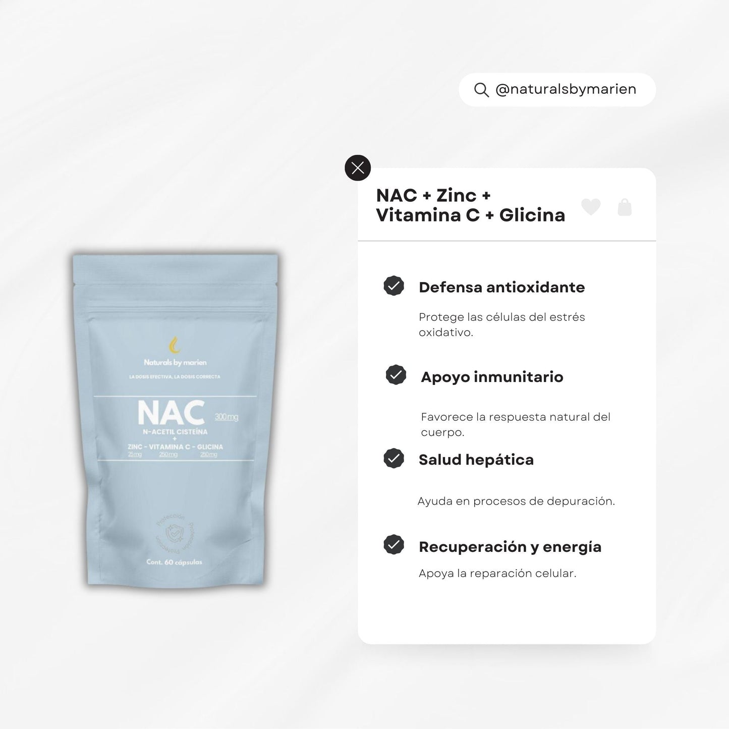 NAC N-Acetil Cisteína + Zinc, Vitamina C y Glicina 60 cápsulas