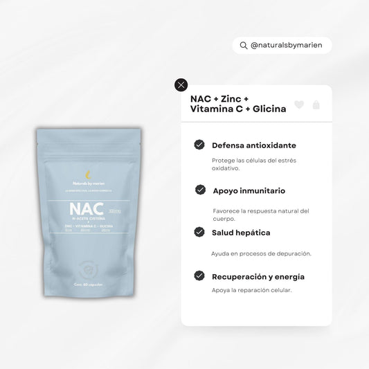 NAC N-Acetil Cisteína + Zinc, Vitamina C y Glicina 60 cápsulas