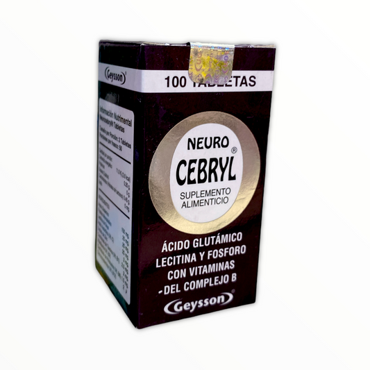 Suplemento alimenticio neurocebryl ácido glutámico lecitina fósforo 100 tabletas geysson