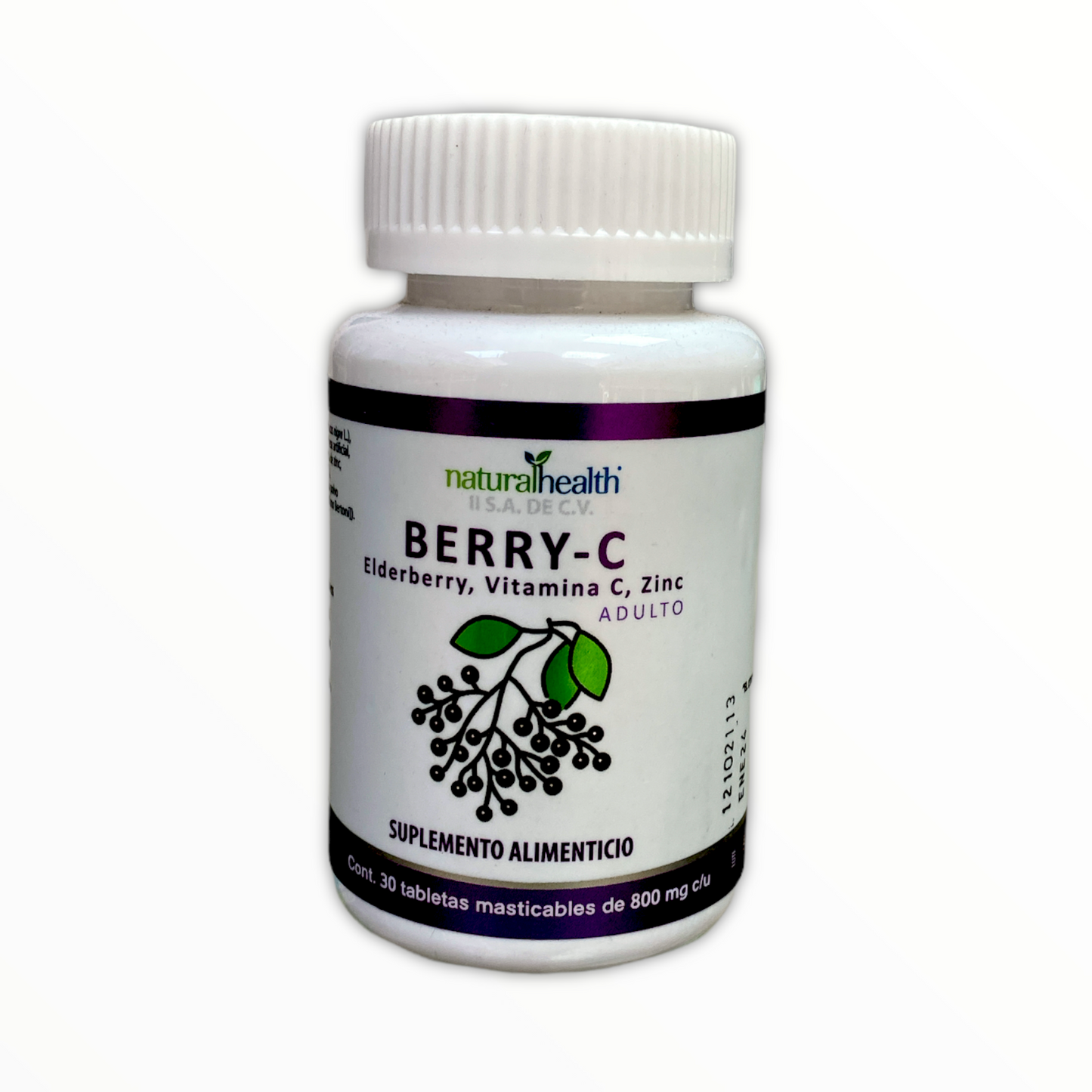 berry-c elderberry vitamina c y zinc 30 tabletas masticables 800 mg natural health