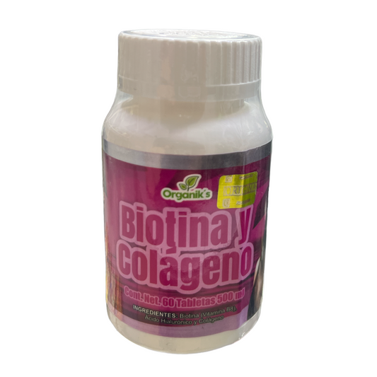 biotina y colágeno 60 tabletas 500 mg organik's